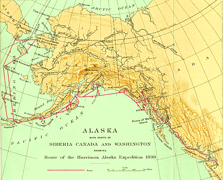 map of alaska with cities. map with route shown,