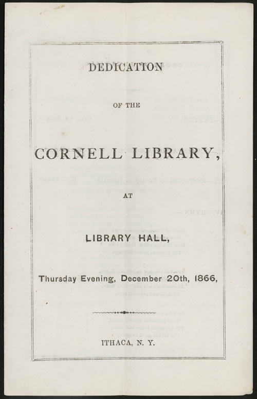 Dedication of the Cornell Library, which served the town of Ithaca
