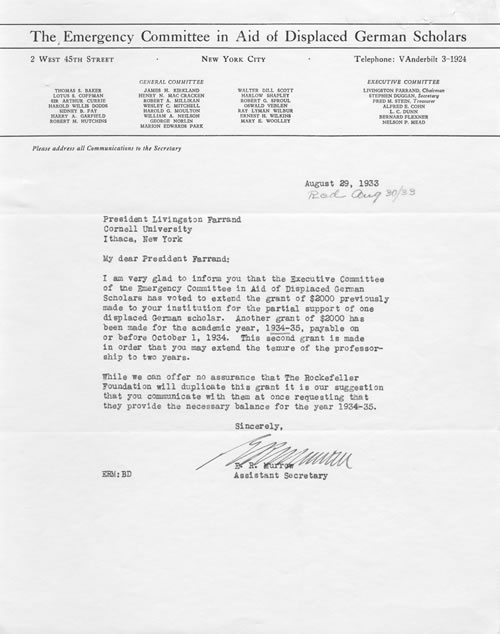 Letter from Edward R. Murrow, August 29, 1933