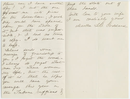 Letter from Martha L. B. Goddard to Andrew Dickson White, continued