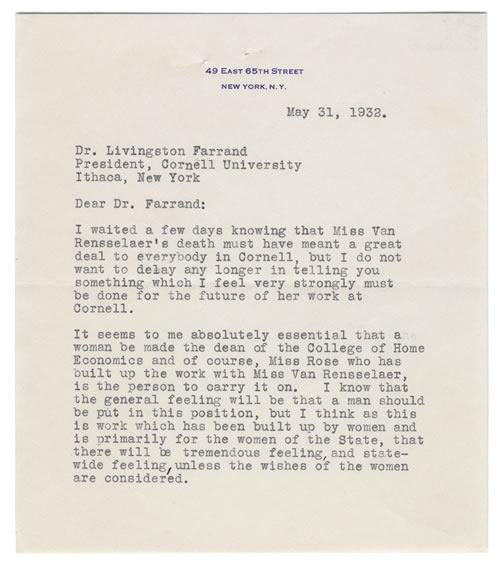 Letter from Eleanor Roosevelt to Livingston Farrand, May 31, 1932