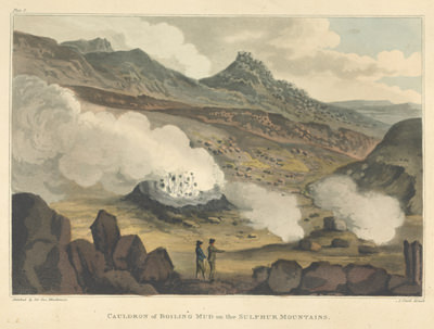 Cauldron of boiling mud on the sulfur mountains